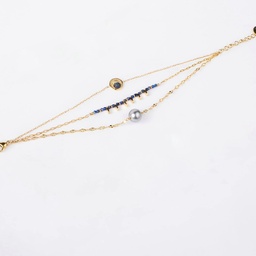 [BRESME] BRACELET 3 RANGS ESMERALDA BLEU - ACIER DORE - CAPSULE