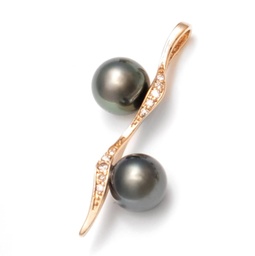 [DUOP] PENDENTIF ZIRCONS ET DUO DE PERLES - PLAQUE OR