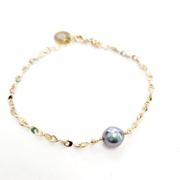 [BRMP] BRACELET MAILLES PLATES ET 1 PERLE - PLAQUE OR