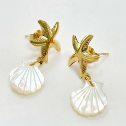 [MINIBOSEA] BOUCLES D OREILLES MINI ETOILE DE MER ET MINI NACRE SHELL - ACIER DORE