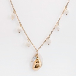 [CONCOQ] COLLIER BRELOQUES PENDENTIF NACRE COQUILLAGE ET 1 KEISHI - ACIER DORE