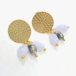 [BOKP] Boucles d'oreilles acier doré estampe + pierres lavandes + keishis