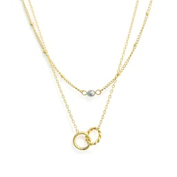 [CHANOK] Collier acier doré double, 2 anneaux &amp; 1 keishi