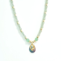 [COAPEK] Collier en acier doré pierres agate verte, nacre, ape et keishi