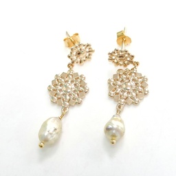 [STROK] BOUCLES D OREILLES ROSACE FLOCONS ET KEISHIS - PLAQUE OR