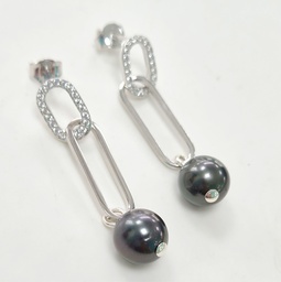 [RECTAR] BOUCLES D OREILLES ARGENT RECTANGLE ET PERLE