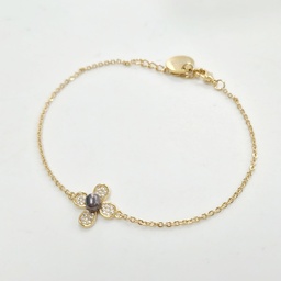 [BRF4P] BRACELET PLAQUE OR FLEUR 4 PETALES ZIRCONS ET 1 KEISHI