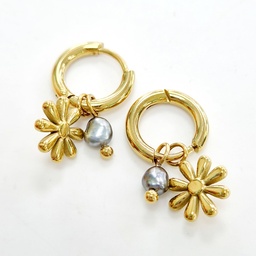 [CRFLO] MINI CREOLES FLEUR ET KEISHIS - ACIER DORE