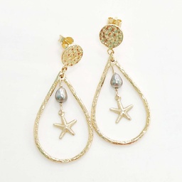 [BOGET] BOUCLES D OREILLES GOUTTES KEISHIS ET ETOILE DE MER - PLAQUE OR