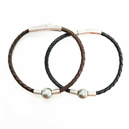 Bracelet homme cuir fin tressé et perle de Tahiti